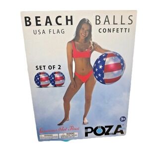 Inflatable Patriotic Beach Ball Set- 16" USA Flag Confetti Party Pool Decor NEW
